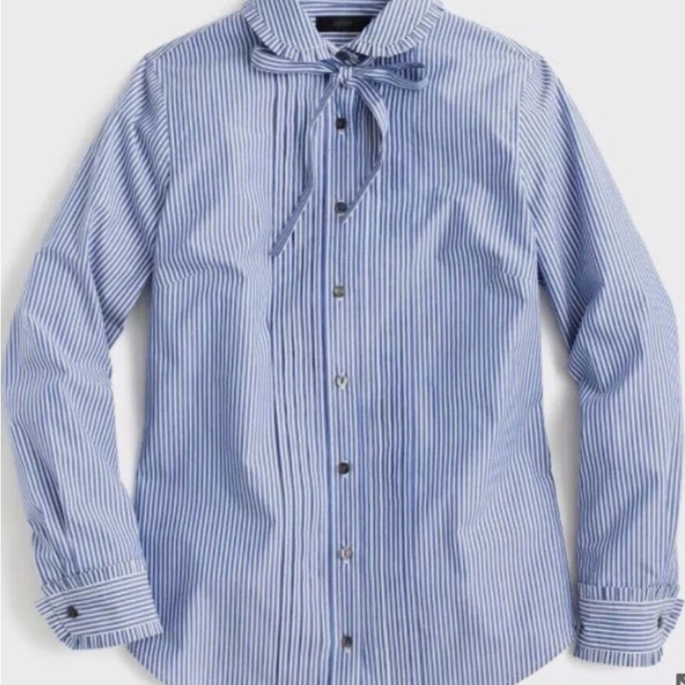 NWT J.Crew Striped Tie-neck Tuxedo Shirt With Ruffles - Picture 4 of 4